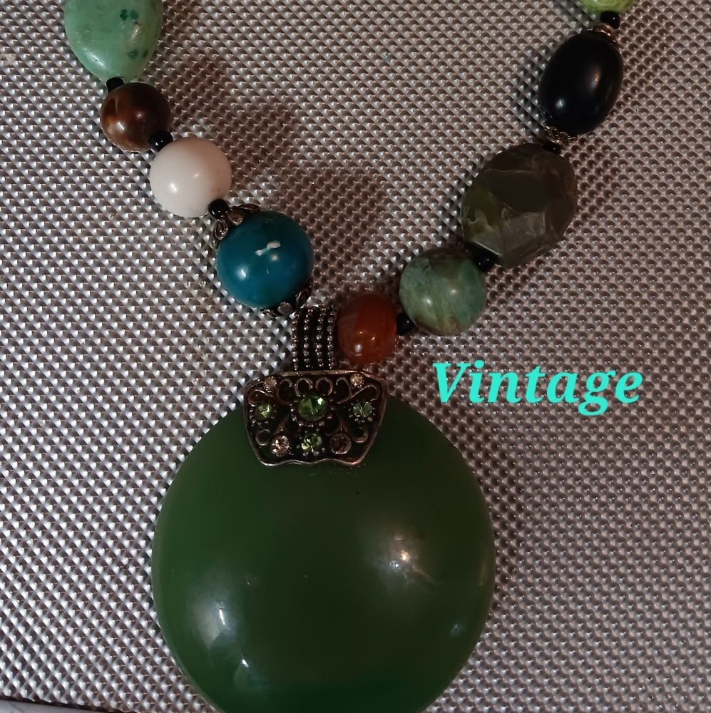 JADE round pendant boho necklace
